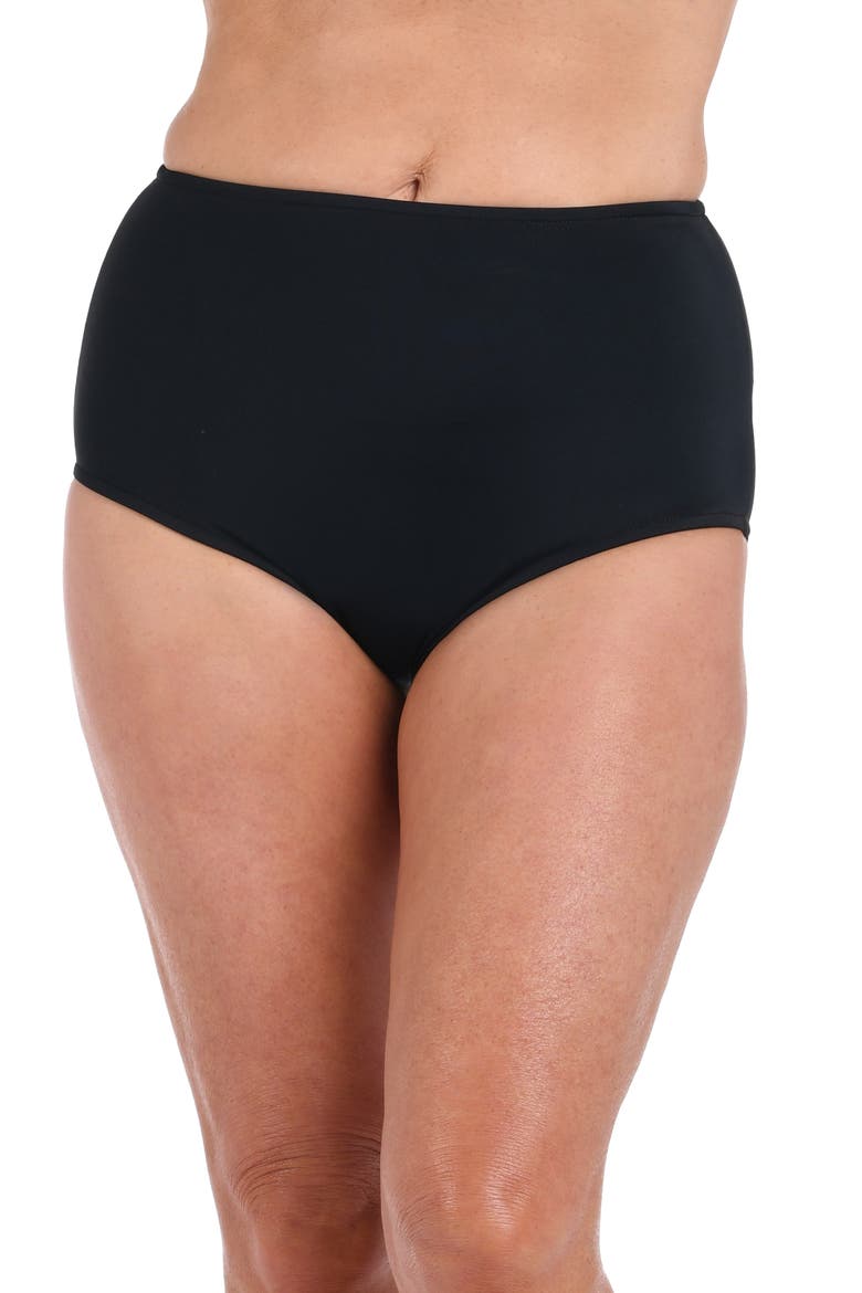 Full Coverage High Waist Swim Briefs, Alternate, color, BLACK