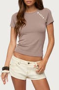 EDIKTED Rowan Iridescent Button Raglan Tee