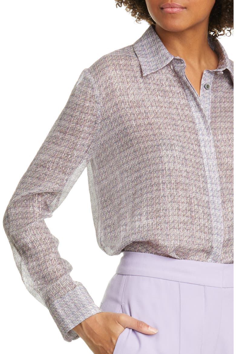 Print Metallic Silk Chiffon Blouse, Alternate, color, LAVENDER MULTI