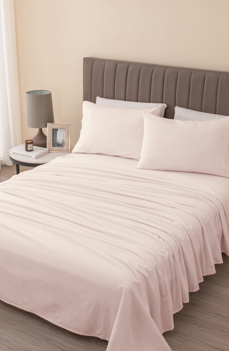 Woven & Weft Turkish Cotton Solid Flannel Sheet Set, Alternate, color, Blush Pink
