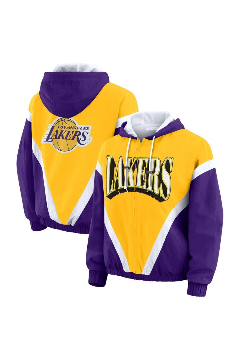 Women's WEAR by Erin Andrews  Gold/Purple Los Angeles Lakers Color-Block Full-Zip Windbreaker, Main, color, Gold