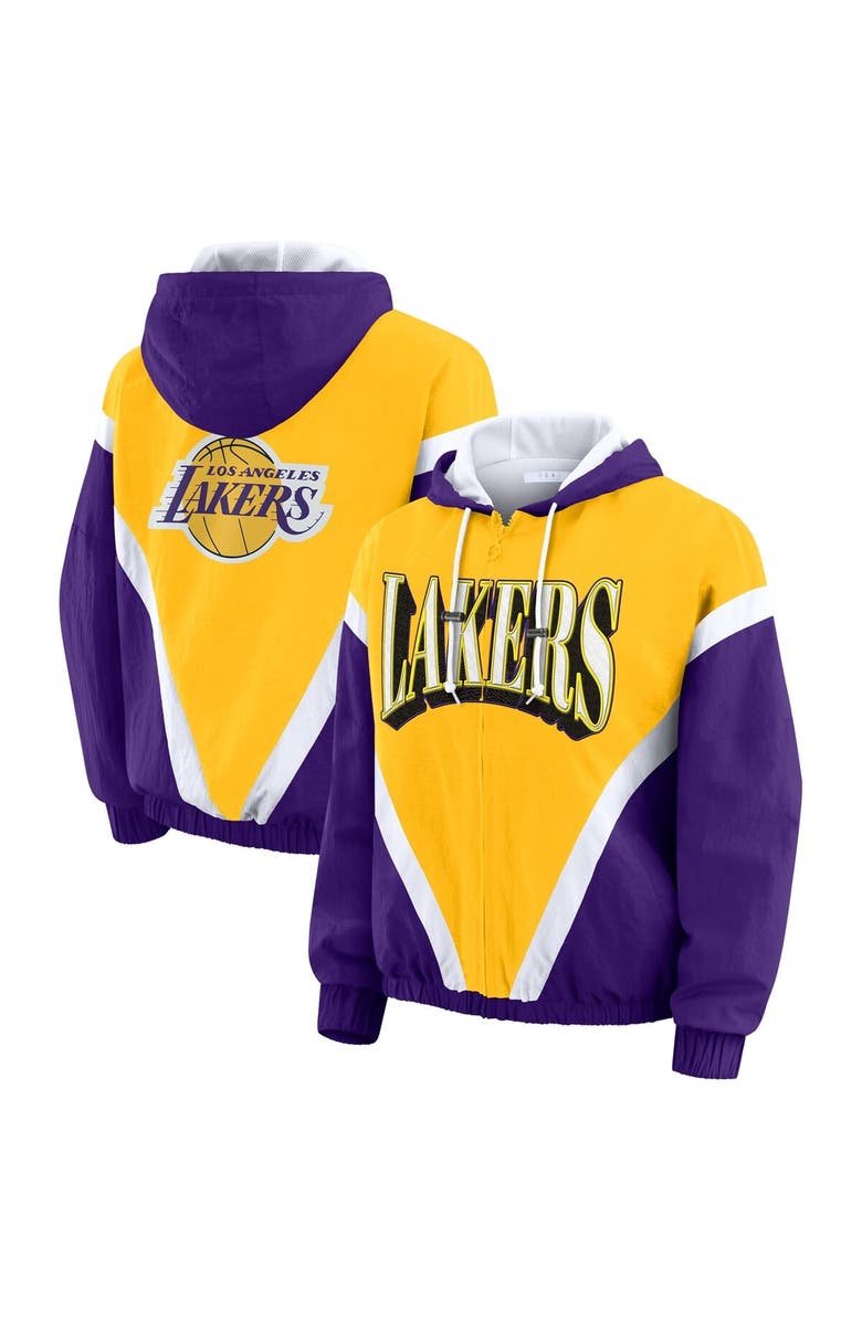 WEAR by Erin Andrews Women
s WEAR by Erin Andrews  Gold/Purple Los Angeles Lakers Color-Block Full-Zip Windbreaker, Main, color, Gold