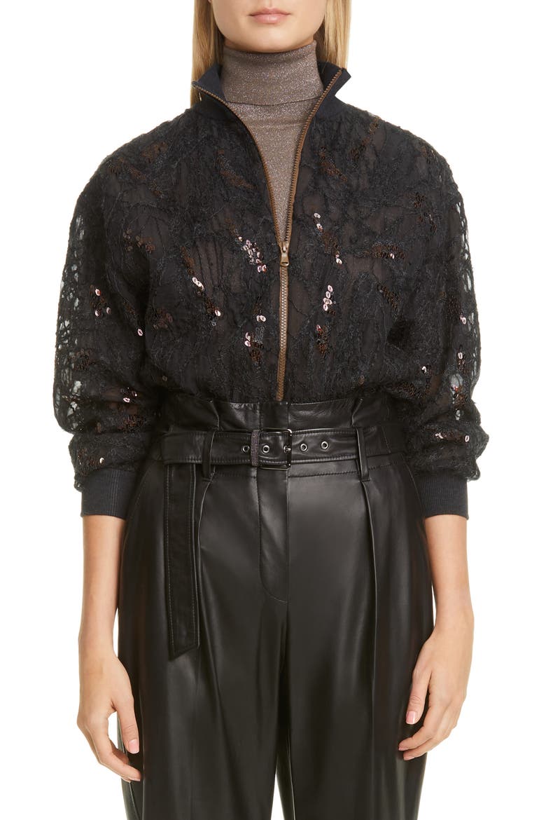 Embellished Silk Tulle Bomber Jacket, Main, color, VOLCANO