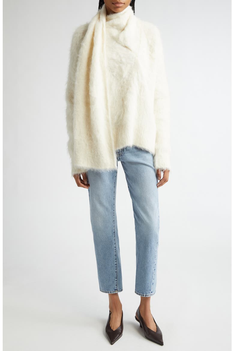 Draped Scarf Alpaca Blend Funnel Neck Sweater, Alternate, color, IVORY
