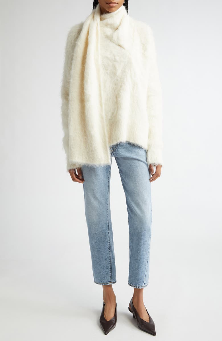 TOTEME Draped Scarf Alpaca Blend Funnel Neck Sweater, Alternate, color, Ivory