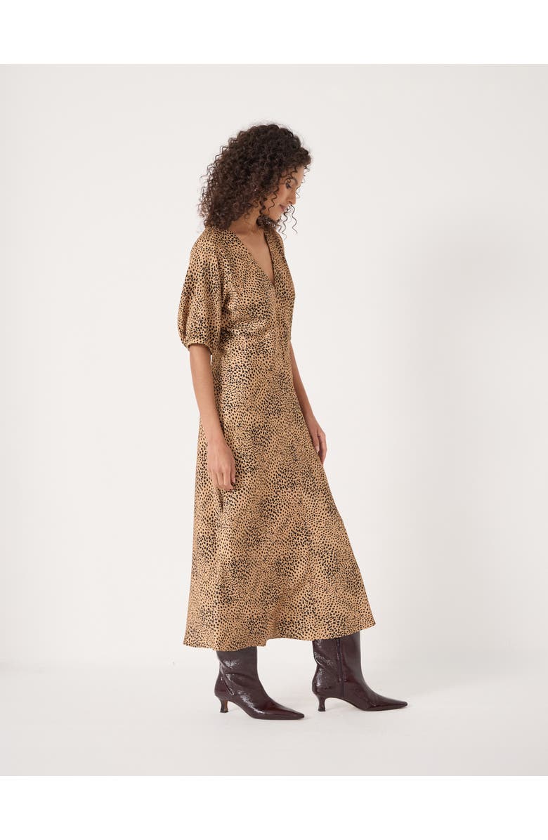 Hush Grace V-Neck Puff Sleeve Satin Dress, Alternate, color, Deer Brown