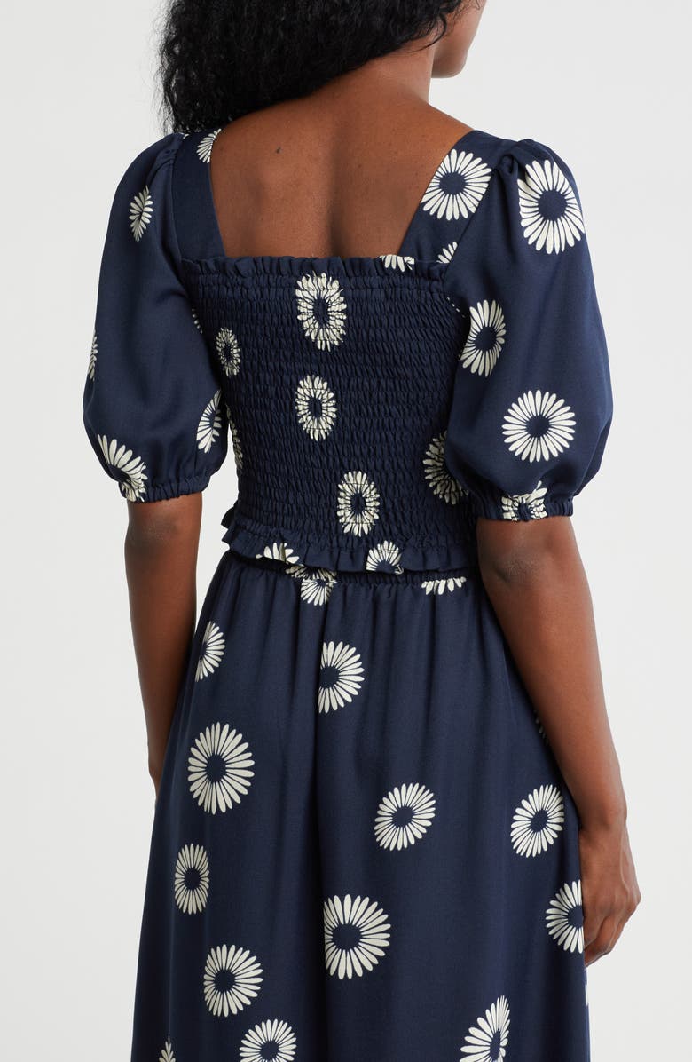 Bobeau Smocked Crop Top, Alternate, color, Navy/ Antq White Daisy
