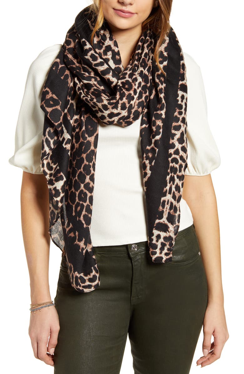 BP. Leopard Print Scarf, Main, color, 