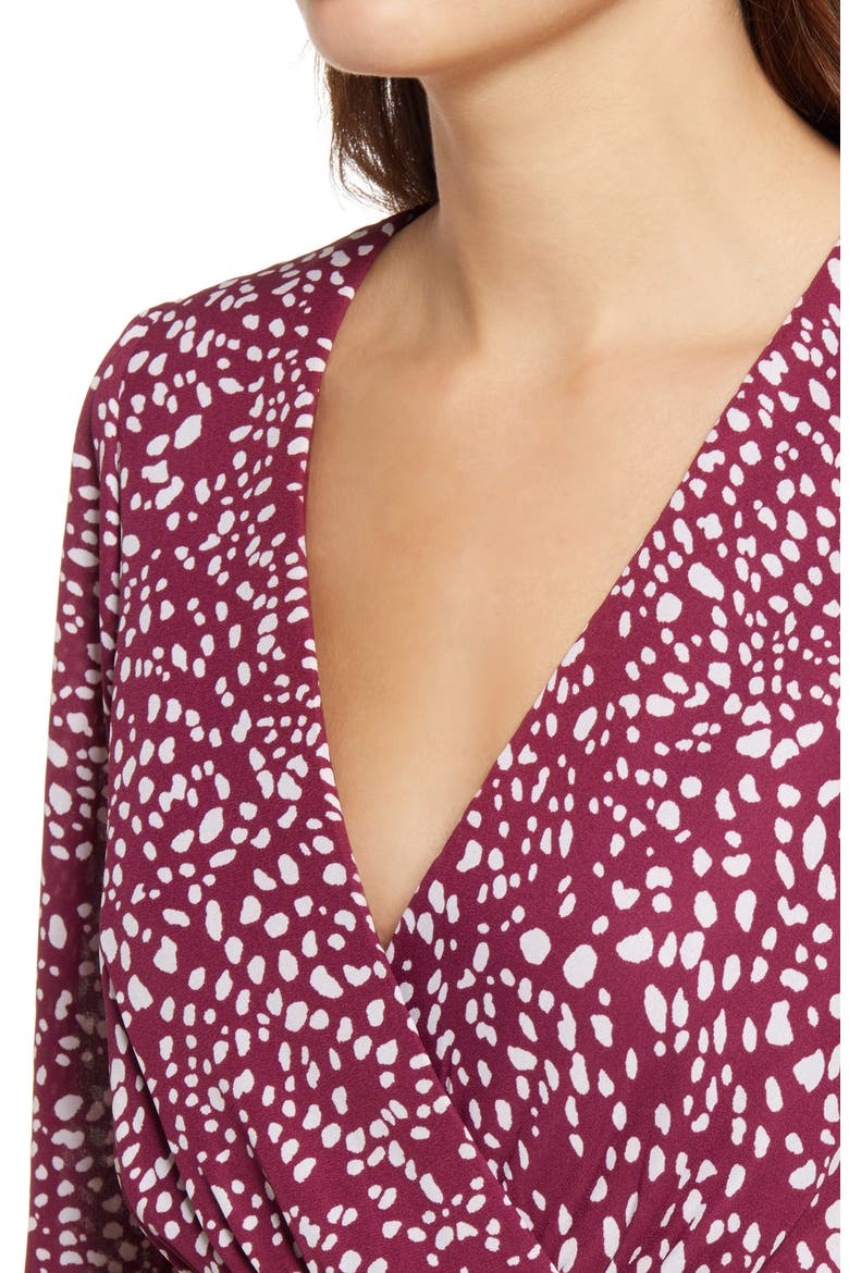 Abstract Dot Long Sleeve Minidress, Alternate, color, WINE
