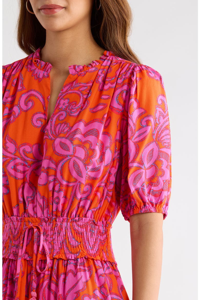 Marinda Floral Jurie Smocked Minidress, Alternate, color, ORANGE-FUCHSIA