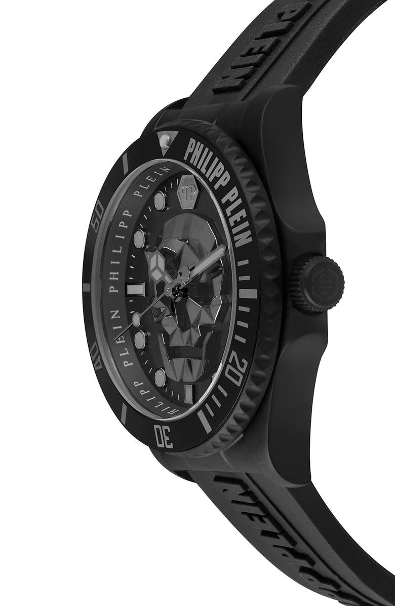 PHILIPP PLEIN The $kull Carbon Fiber Dial Silicone Strap Watch, 44mm, Alternate, color,