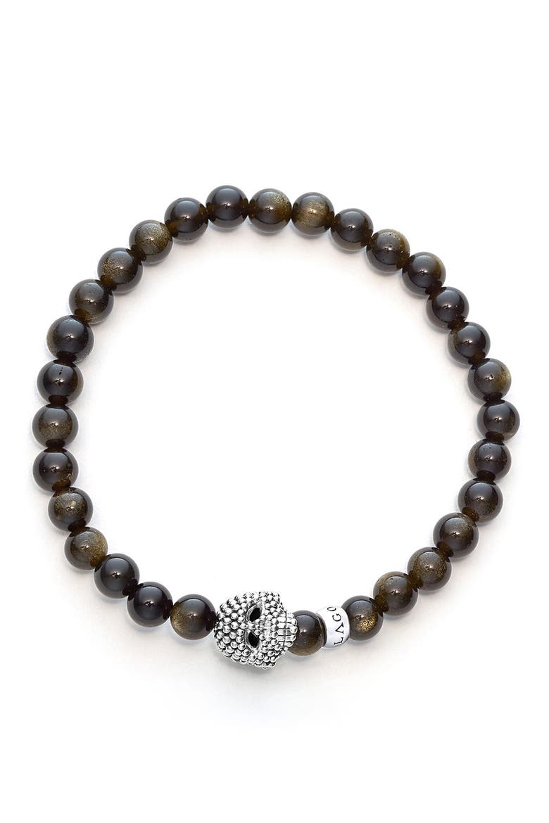 Men's Anthem Golden Obsidian Skull Stretch Bracelet, Alternate, color, GOLD OBSIDIAN