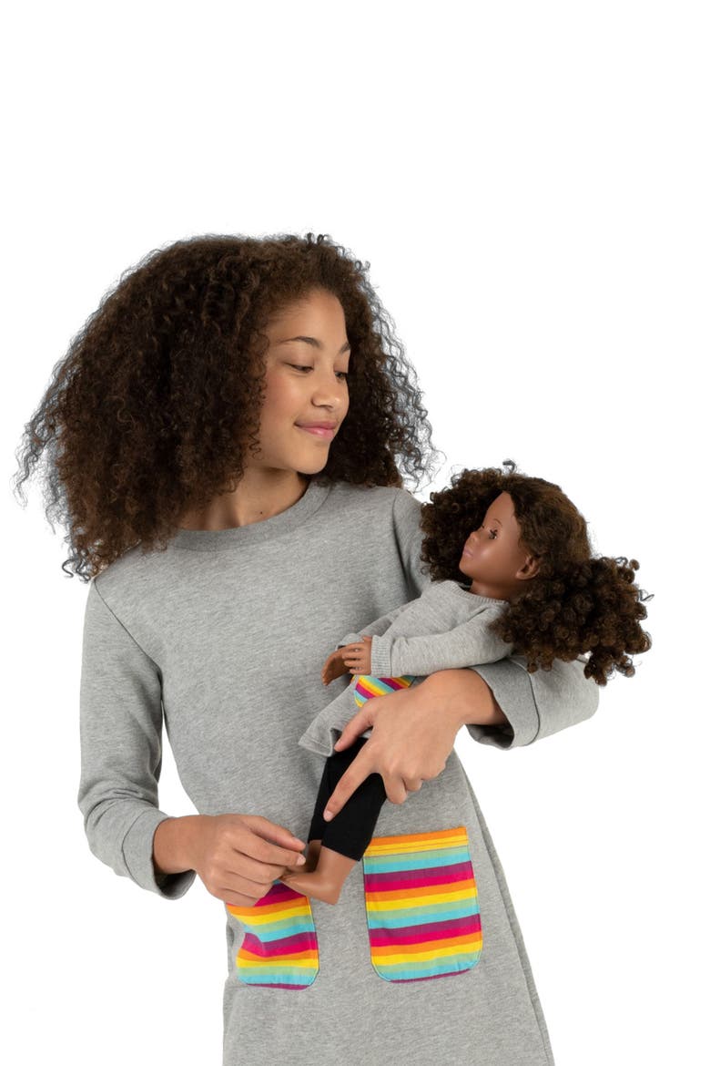 Girls Sweatshirt Dress with Matching Doll Dress, Alternate, color, LIGHT GREY