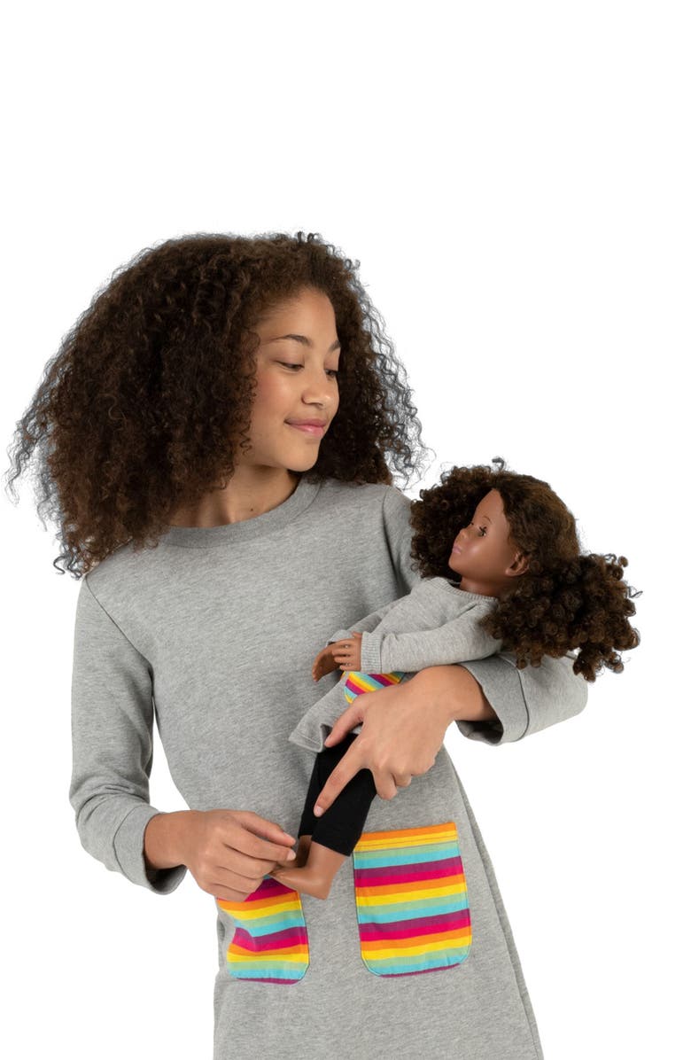 Leveret Girls Sweatshirt Dress with Matching Doll Dress, Alternate, color, Light Gray