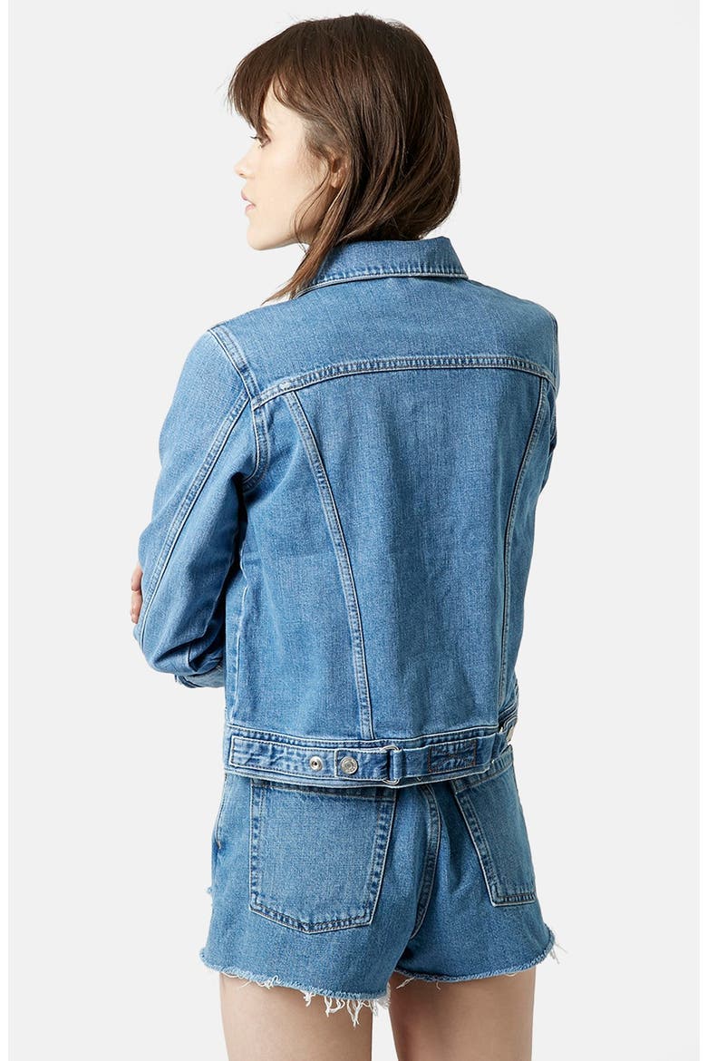 Moto 'Tilda' Denim Jacket, Alternate, color, MID DENIM