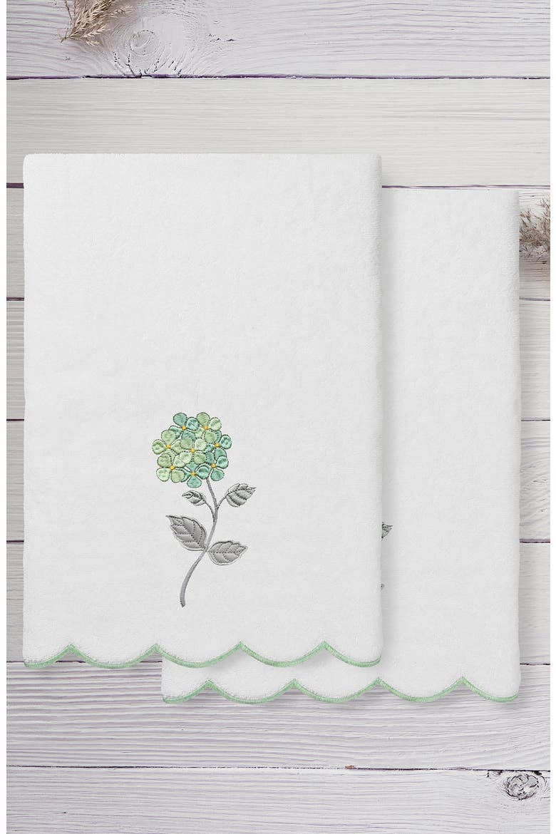 Hydea Scalloped 2-Piece Bath Towel Set, Alternate, color, WHITE/ GREEN