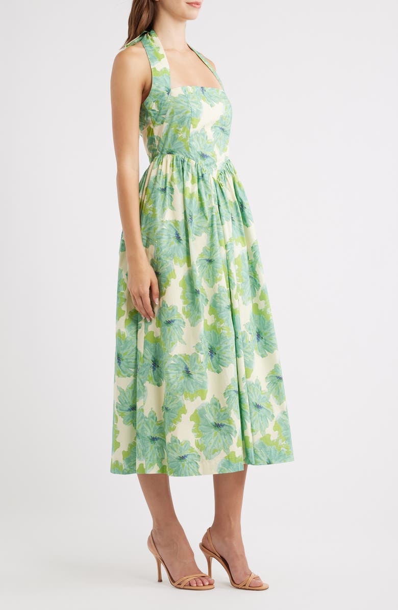 Lulus Kawaii Floral Print Halter Midi Dress, Alternate, color, Green Multi