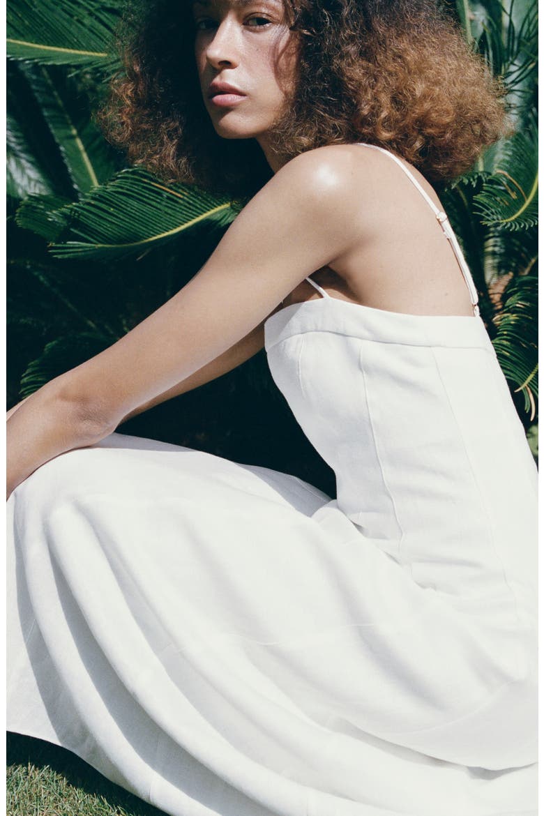 A-Line Linen Dress, Alternate, color, WHITE