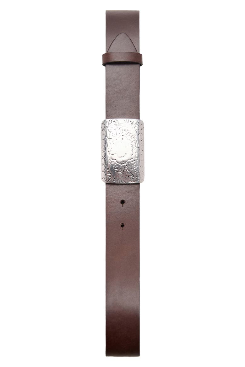 Engraved Buckle Leather Belt, Alternate, color, CHOCOLATE
