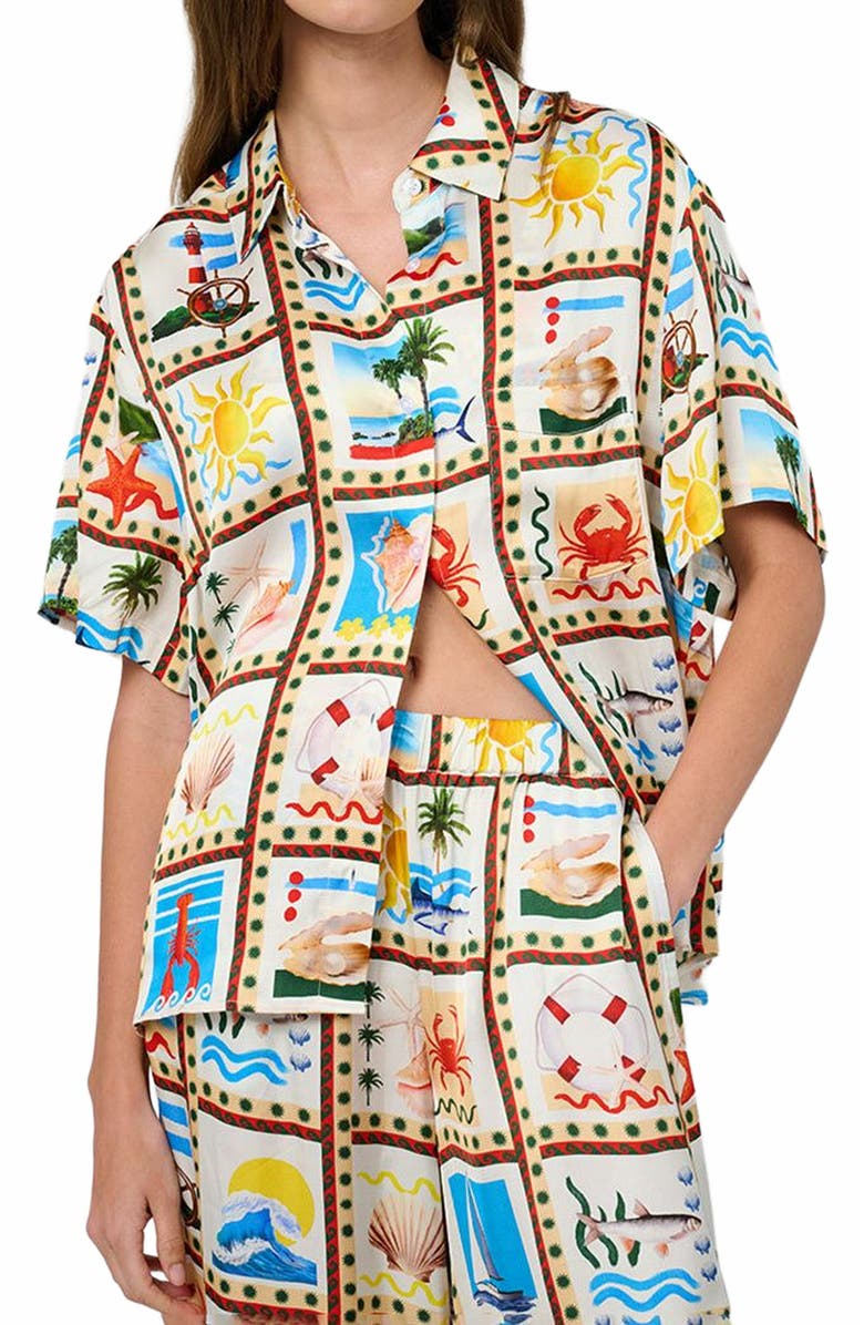 WeWoreWhat Short Sleeve Dad Shirt, Alternate, color, Off White Mlti