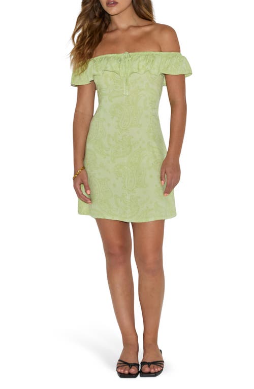 Motel Kenja Paisley Off The Shoulder Cotton Minidress In Green