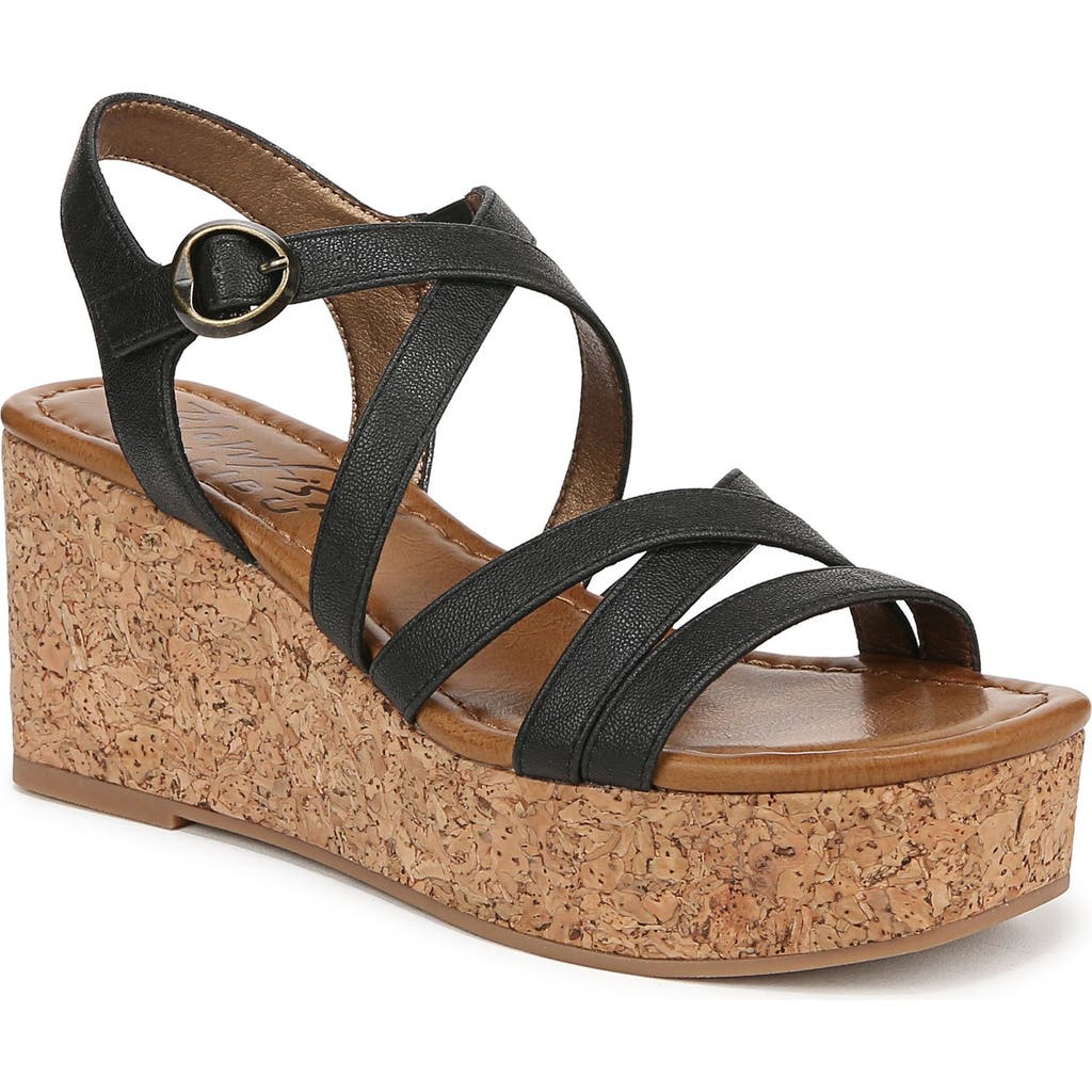 Blowfish Malibu Aurora Strappy Wedge Sandal In Black Faux Leather
