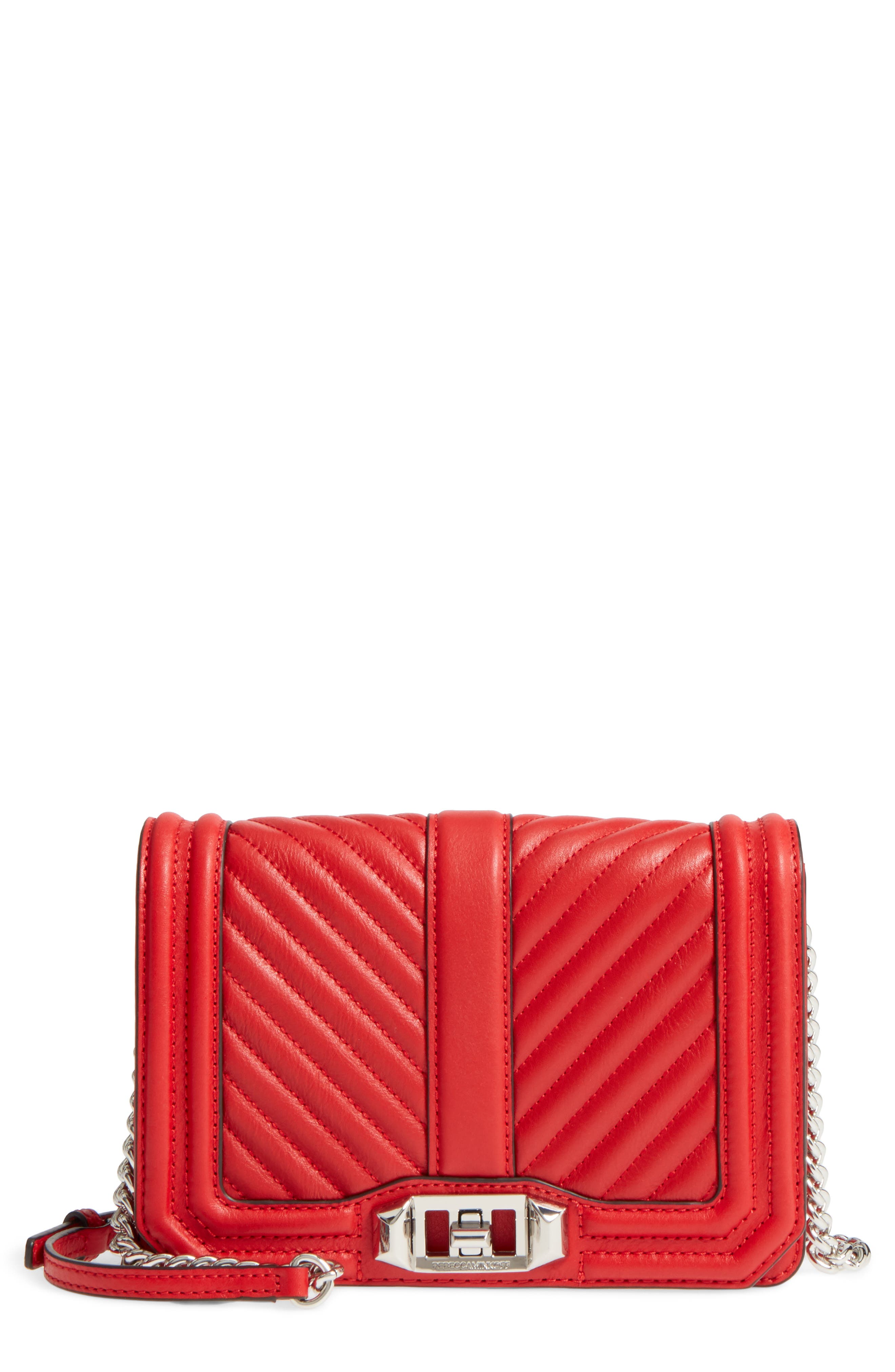 Small Love Quilted Leather Crossbody Bag, Main, color, CARNATION RED