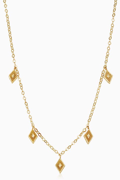 14K Yellow Gold Roma Diamond Station Charm Necklace