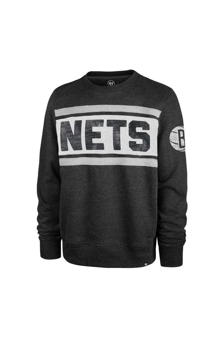 Men's '47 Heather Black Brooklyn Nets Tribeca Emerson Pullover Sweatshirt, Alternate, color, Heather Black