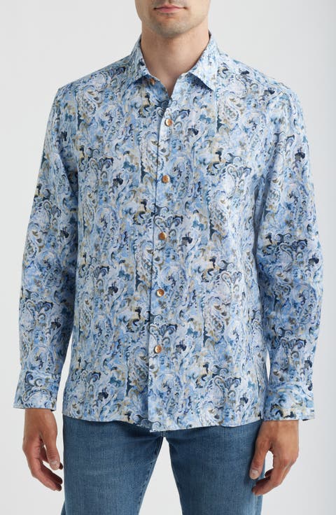 Tidal Echoes Paisley Linen Button-Up Shirt