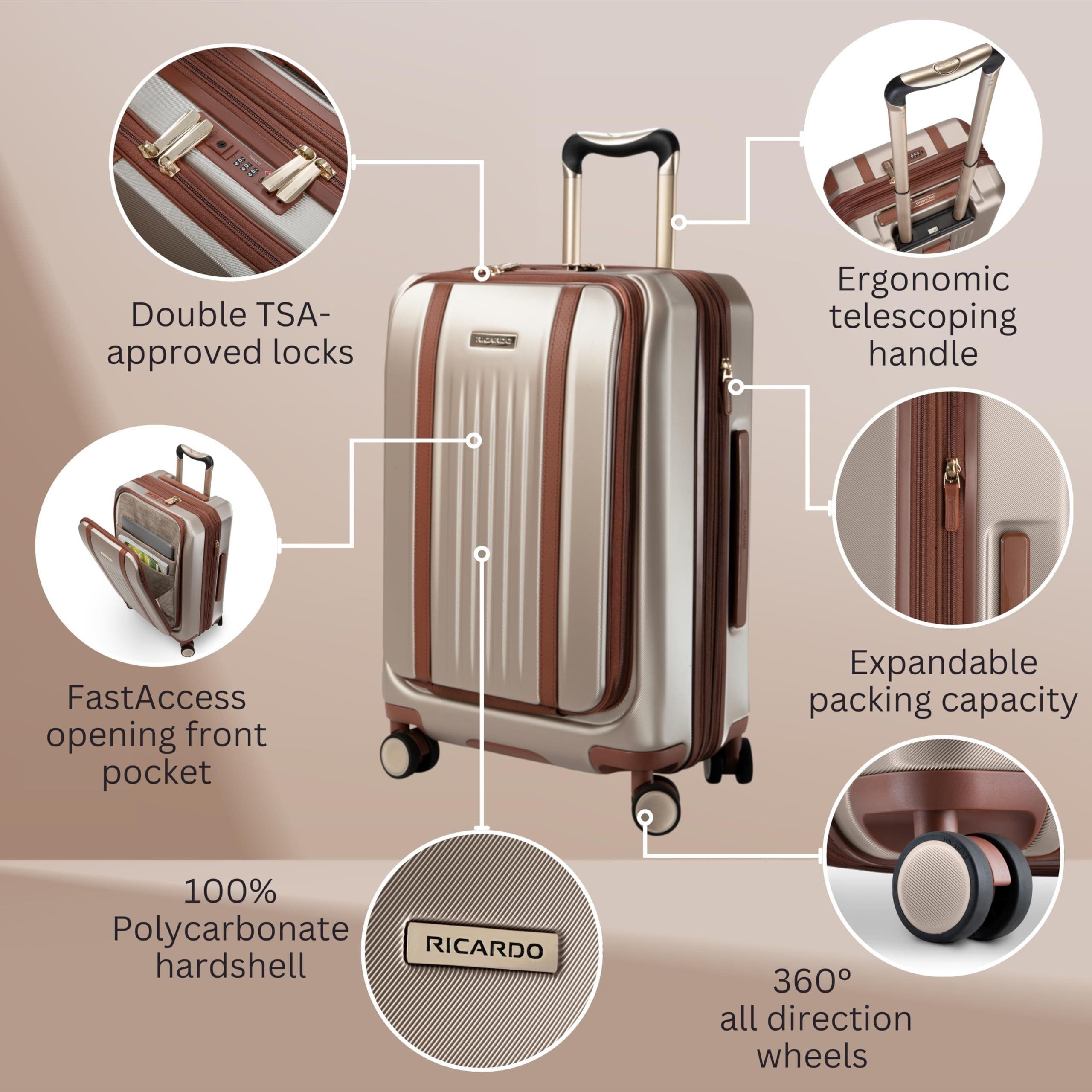 Ricardo Beverly Hills Montecito 2.0 Hardside 20" Front Access Carry on Luggage, Alternate, color, Champagne