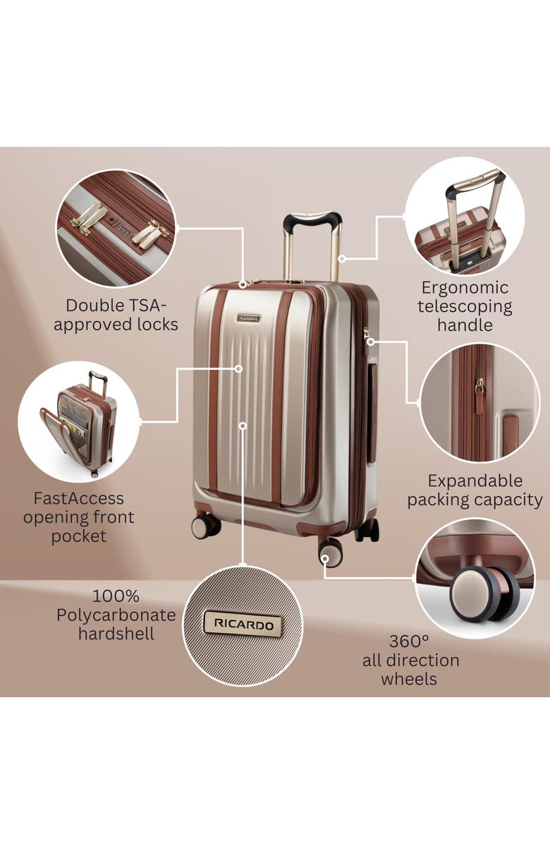 Ricardo Beverly Hills Montecito 2.0 Hardside 20" Front Access Carry on Luggage, Alternate, color, Champagne