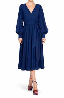MEGHAN LA Lilypad Surplice Long Sleeve Wrap Midi Dress