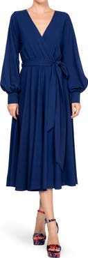 MEGHAN LA Lilypad Surplice Long Sleeve Wrap Midi Dress