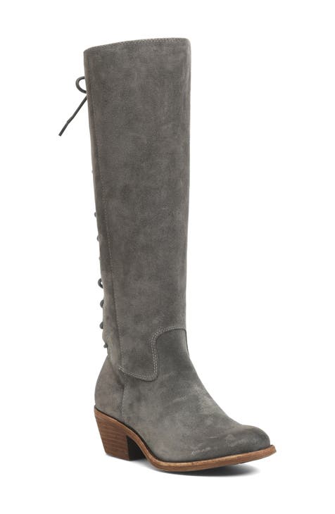 Gray suede fashion riding boots