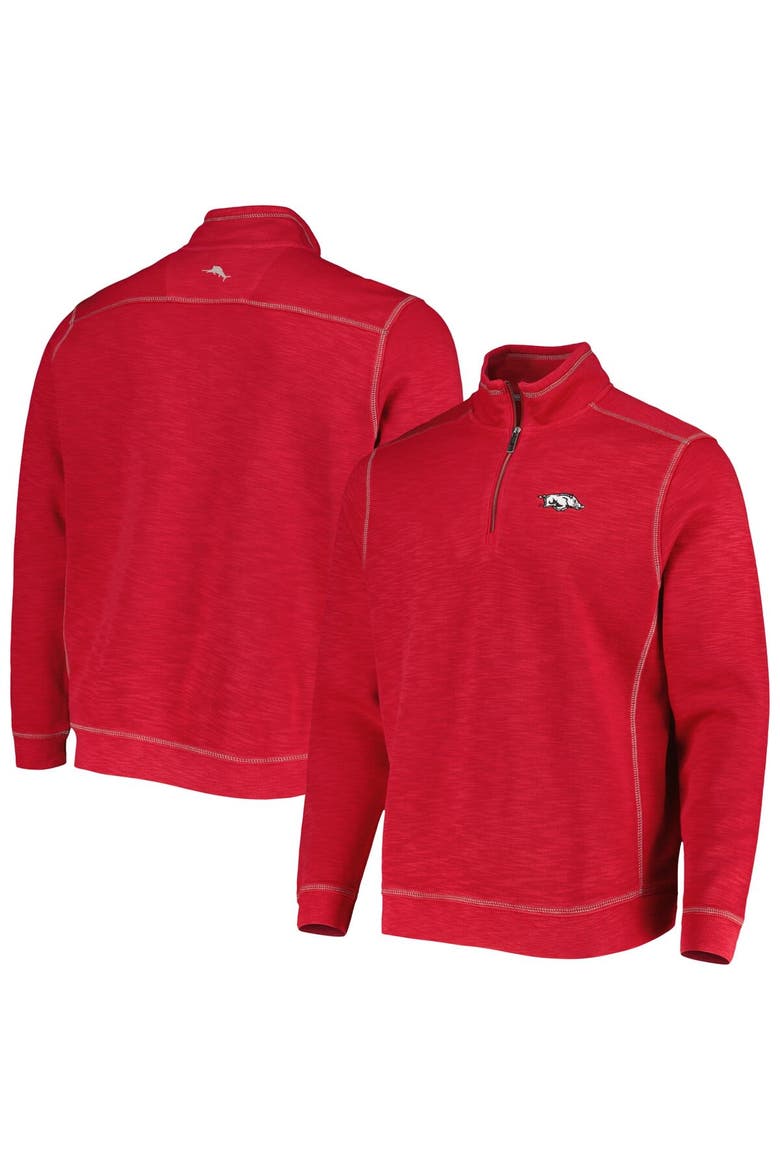 Men's Tommy Bahama Cardinal Arkansas Razorbacks Sport Tobago Bay Tri-Blend Mock Neck Half-Zip Jacket, Main, color, Cardinal