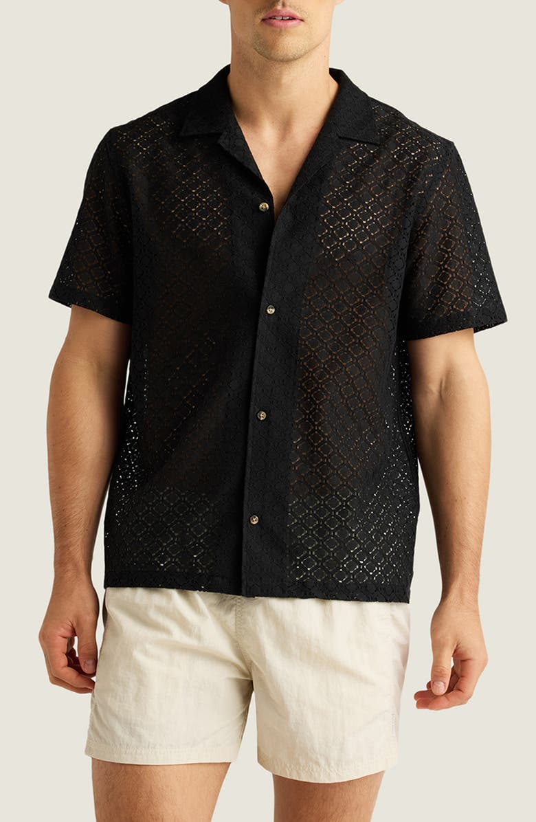 AUTO-REPLY<sup>™</sup> Alex Raschel Open Knit Camp Shirt, Main, color, Black