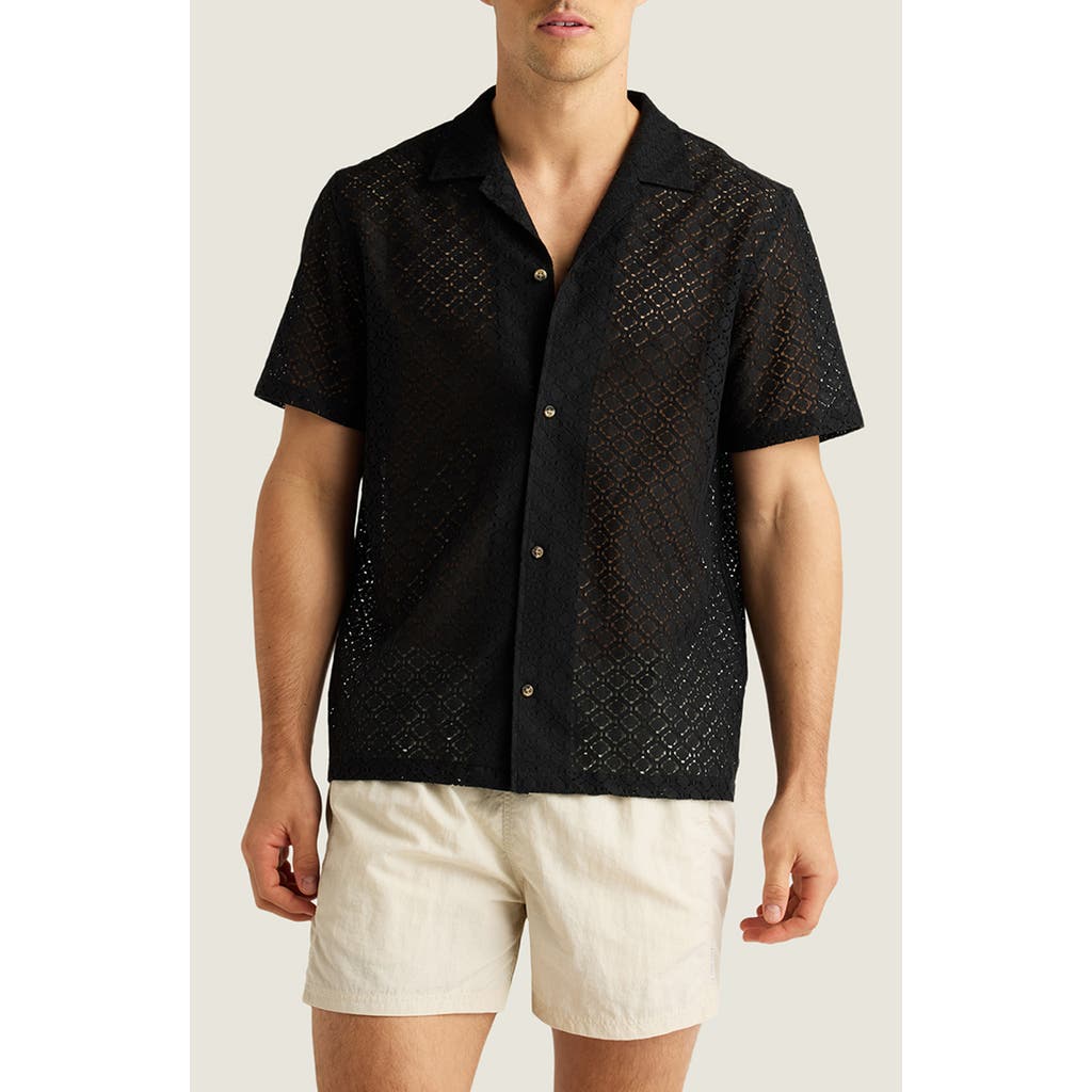 AUTO-REPLY™ Alex Raschel Open Knit Camp Shirt in Black  product
