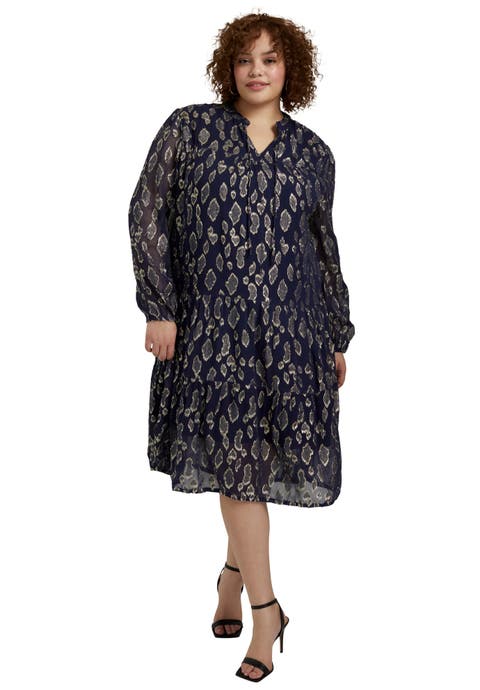 Coraline Metallic Print Georgette Dress (Plus Available)