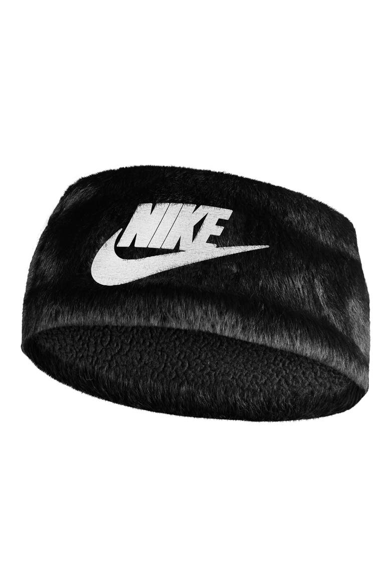 Faux Fur Headband, Main, color, BLACK