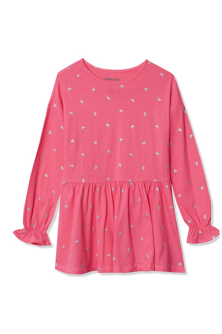 Girls Long Sleeve Tunic Top, Main, color, Bright Pink Butterflies