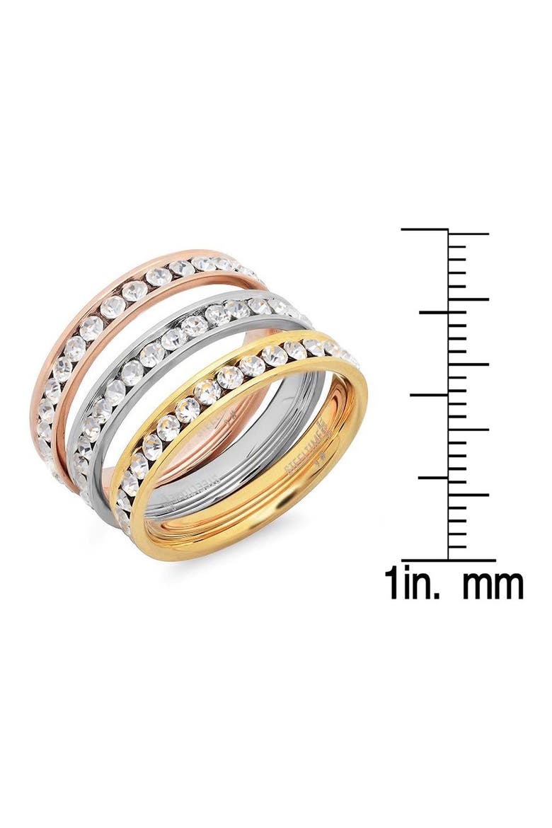 Tritone Stainless Steel Crystal Stackable Rings, Alternate, color, METALLIC MULTI