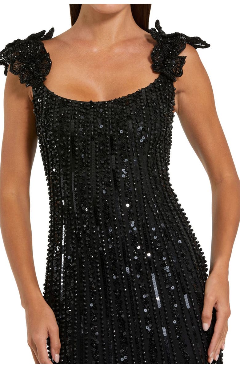 Mac Duggal Sleeveless Mesh Gown With Floral Shoulder Detail, Alternate, color, Black