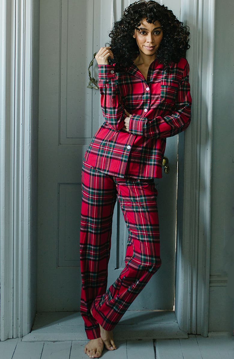 Petite Plume Imperial Tartan Cotton Pajamas, Alternate, color, Red