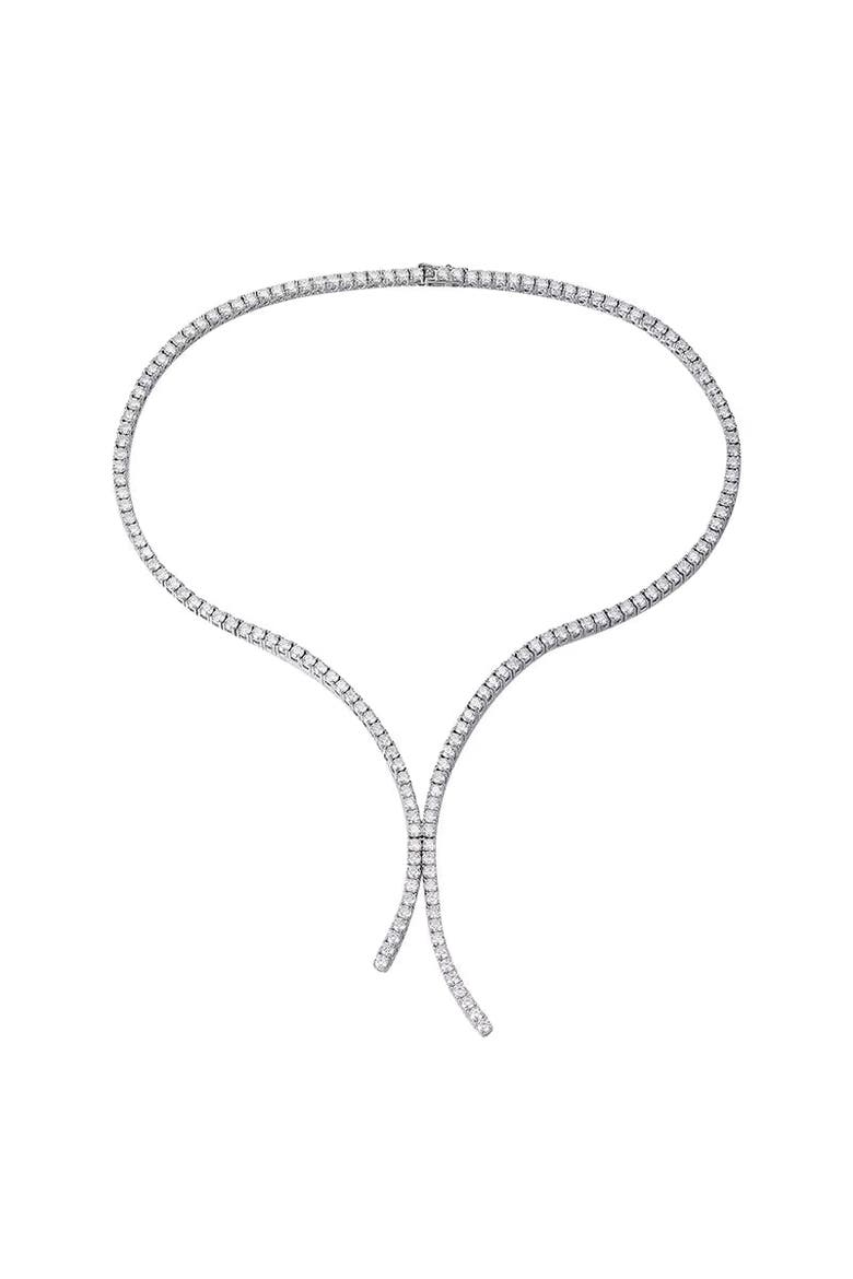The Georgia Y Tennis Necklace, Main, color, Silver, Geometric, White
