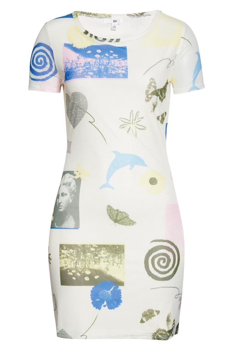 Print Mesh Dress, Alternate, color, IVORY- BLUE SPRING COLLAGE