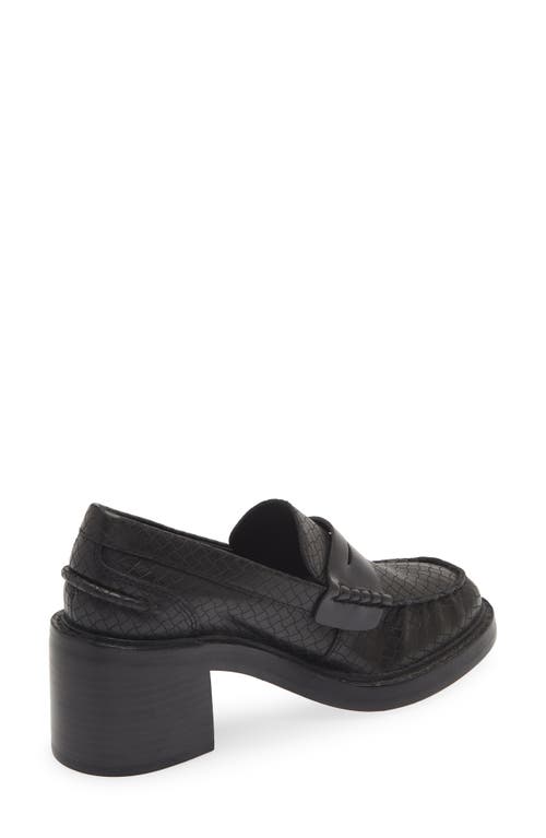 Rag & Bone Carter Embossed Leather Heeled Penny Loafers In Black Leather