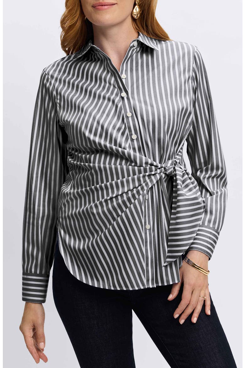 Sabine Stripe Side Tie Button-Up Shirt, Main, color, BLACK