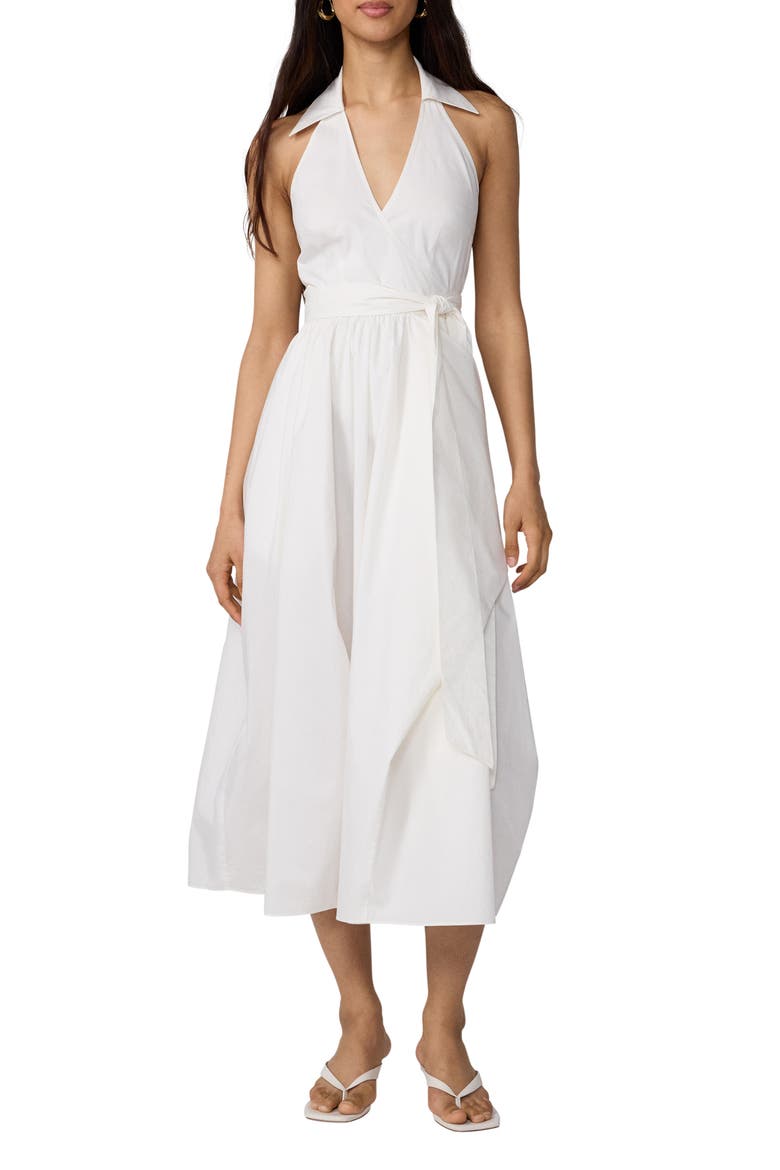 Nova Faux Wrap Cotton Poplin Wrap Sundress, Main, color, WHITE