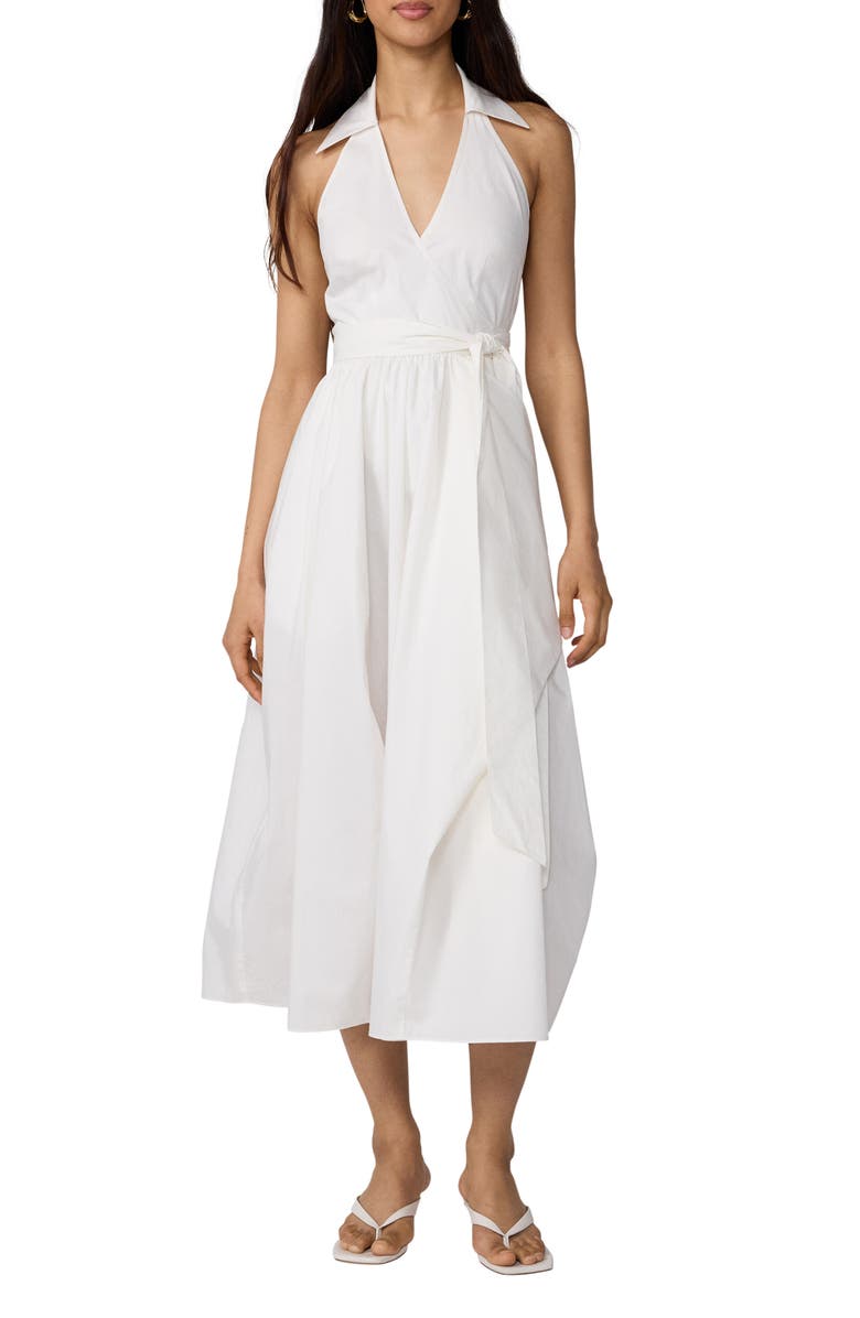 Diane von Furstenberg Nova Faux Wrap Cotton Poplin Wrap Sundress, Main, color, White
